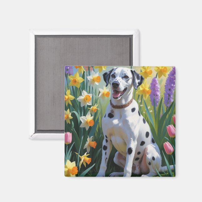 Dalmatiner Dog Spring Blumen Malerei Magnet (Vorderseite/Rückseite)