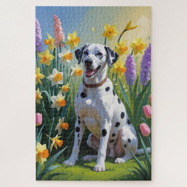 Dalmatiner Dog Spring Blumen Malerei Puzzle (Vertikal)