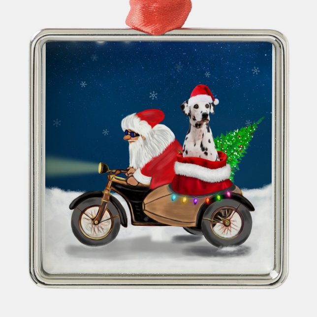 Dalmatiner Dog Weihnachten Weihnachtsmann   Ornament Aus Metall (Vorne)