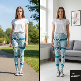 Dalmatiner Dots mit ozeanblauen breiten Linien Leggings