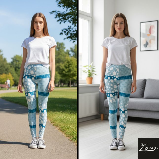 Dalmatiner Dots mit ozeanblauen breiten Linien Leggings (Von Creator hochgeladen)