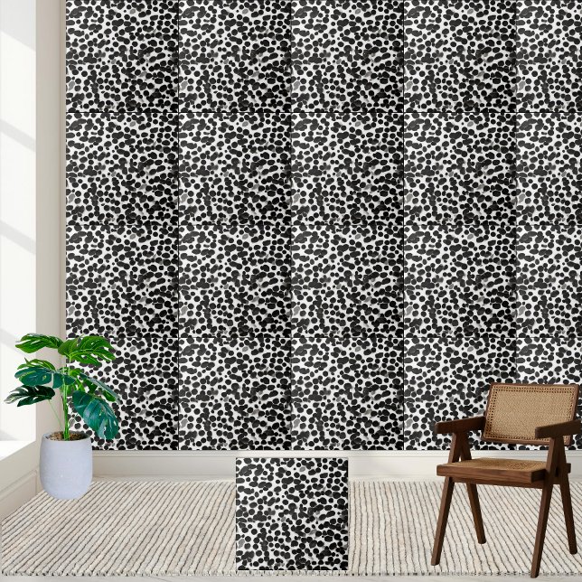 Dalmatiner drucken Modernes Schwarz-weißes Glossar Fliese (Dalmatian Print Modern Black White Glossy Ceramic Tile)