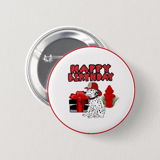 Dalmatiner-Feuerwehrhund Hydrant Geburtstag Button (Vorne & Hinten)