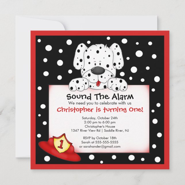 Dalmatiner Fireman Geburtstagspartei Einladung (Vorderseite)