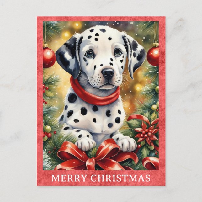 Dalmatiner Frohe Weihnachten Niedlicher Welpenhund Postkarte (Vorderseite)