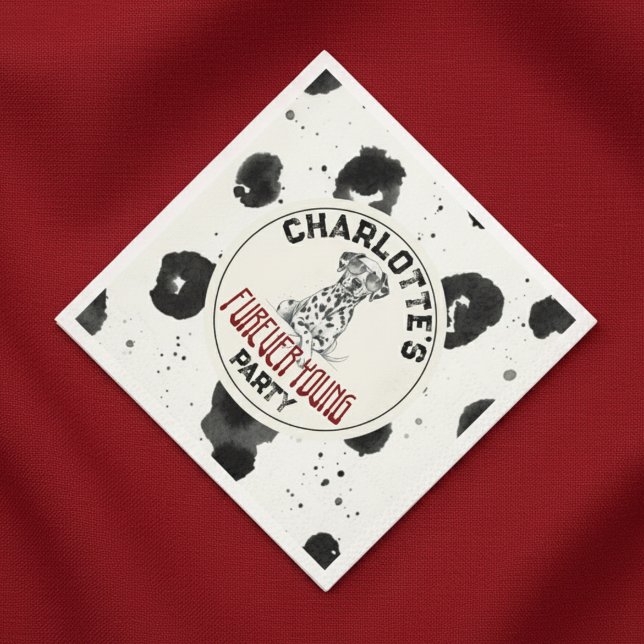Dalmatiner Furever Young 1. Geburtstag Pawty Serviette (Celebrate your headliner's special day with this Dalmatian Furever Young 1st Birthday Pawty Napkins!)
