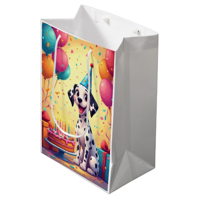 Dalmatiner-Geburtstagsfeier Mittlere Geschenktüte (Vorderseite Schrägansicht)