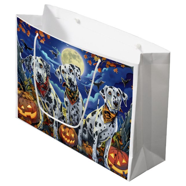 Dalmatiner Halloween Spooky Große Geschenktüte (Vorderseite Schrägansicht)