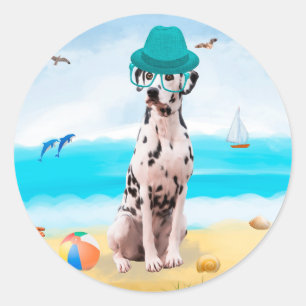 Dalmatiner Hund am Strand Runder Aufkleber