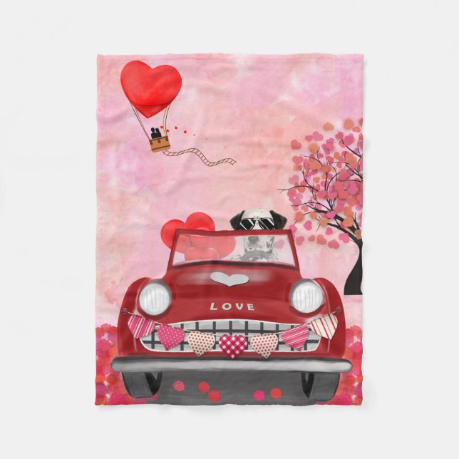 Dalmatiner Hund Auto mit Herzvalentiner Fleecedecke (Vorderseite)