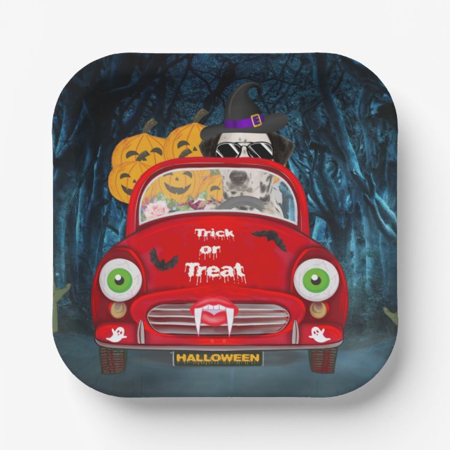 Dalmatiner Hund Autofahren Auto Beängstigend Hallo Pappteller (Vorderseite)