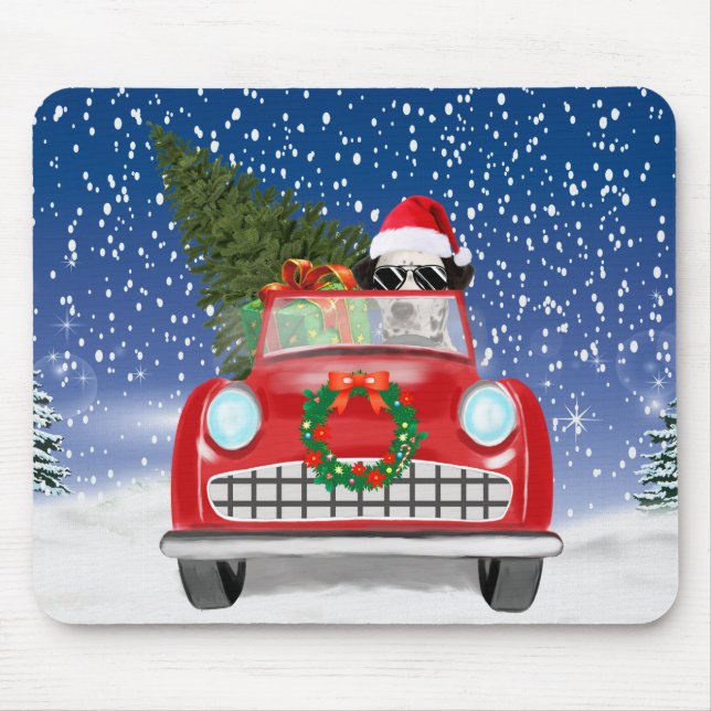 Dalmatiner Hund Autofahren im Schnee Weihnachten Mousepad (Vorne)
