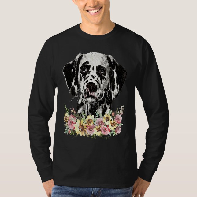 Dalmatiner Hund Blumen T-Shirt (Vorderseite)