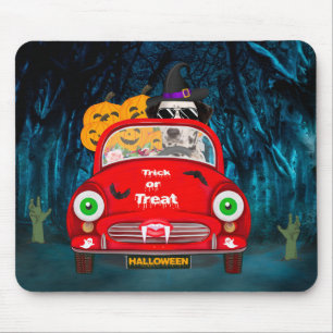 Dalmatiner Hund fährt Auto Gruselig Halloween Mousepad