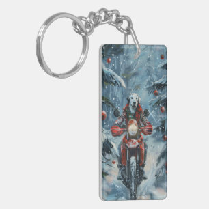 Dalmatiner Hund fährt Motorrad Weihnachten Schlüsselanhänger
