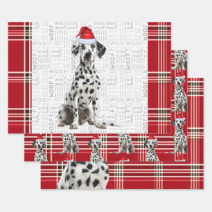 Dalmatiner Hund Fester Roter Feiertags-Kariert Wei Geschenkpapier Set