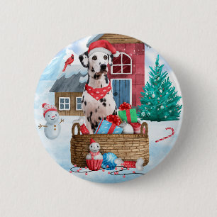 Dalmatiner Hund im Schnee Weihnachtshundehaus Button