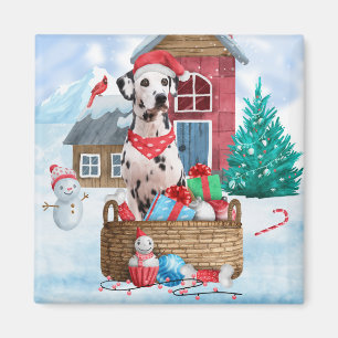 Dalmatiner Hund im Schnee Weihnachtshundehaus Magnet