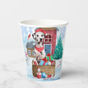 Dalmatiner Hund im Schnee Weihnachtshundehaus Pappbecher