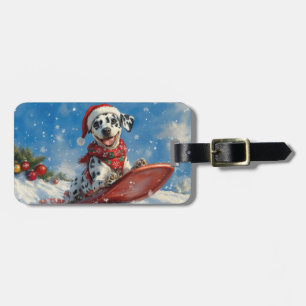 Dalmatiner Hund in Sledge Lass es Schnee Weihnacht Gepäckanhänger