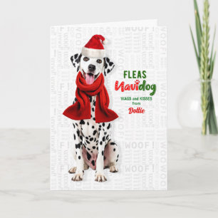 Dalmatiner Hund Lustige Flöhe Navidog mit Namen Feiertagskarte