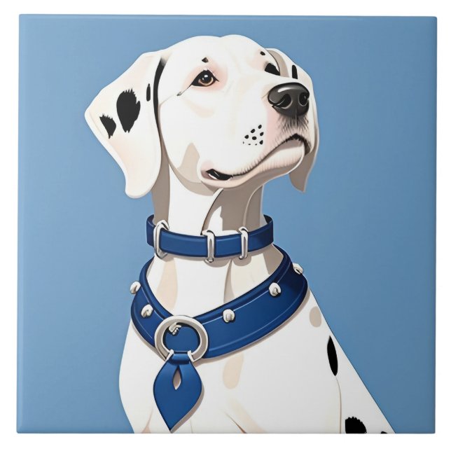 Dalmatiner Hund mit blauem Collar Fliese (Vorderseite)
