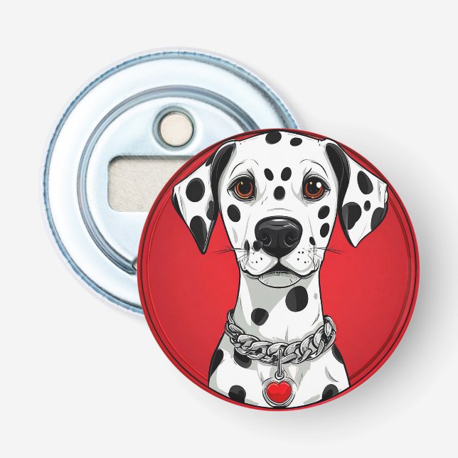Dalmatiner Hund mit Rotherz-Collar Flaschenöffner (Vorderseite)
