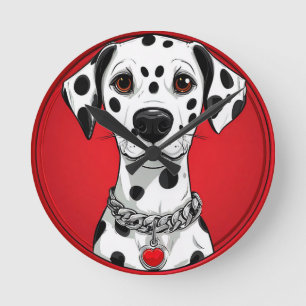 Dalmatiner Hund mit Rotherz-Collar Runde Wanduhr