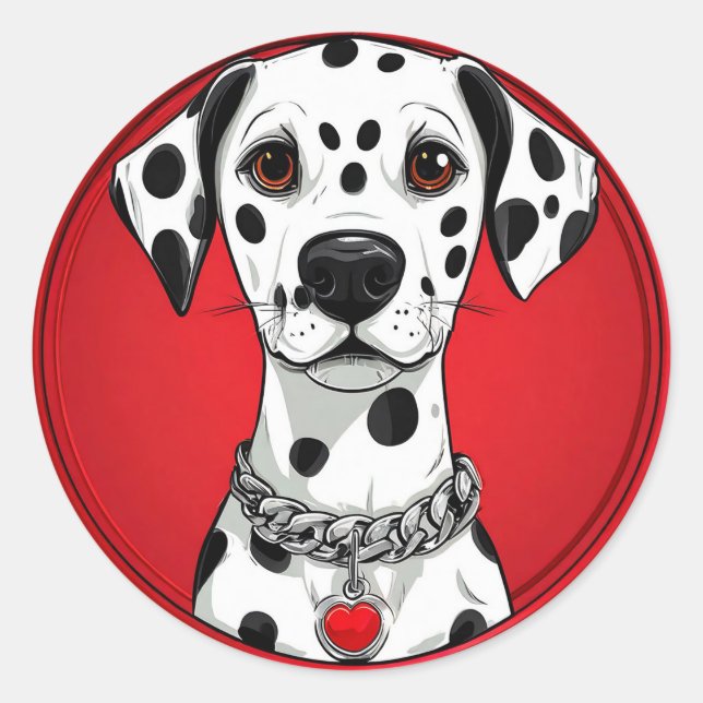 Dalmatiner Hund mit Rotherz-Collar Runder Aufkleber (Vorderseite)