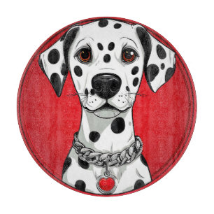 Dalmatiner Hund mit Rotherz-Collar Schneidebrett