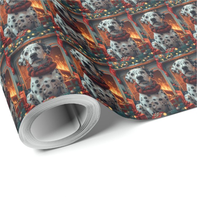 Dalmatiner Hund mit Weihnachtsgeschenken Feuerplat Geschenkpapier (Rolleneckpunkt)