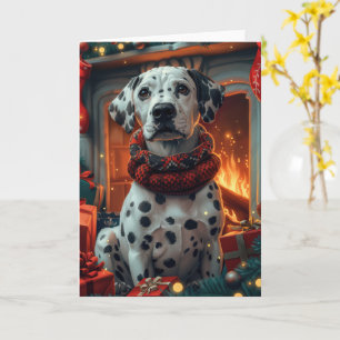 Dalmatiner Hund mit Weihnachtsgeschenken Feuerplat Karte