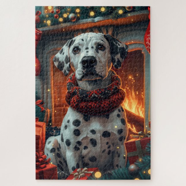 Dalmatiner Hund mit Weihnachtsgeschenken Feuerplat Puzzle (Vertikal)