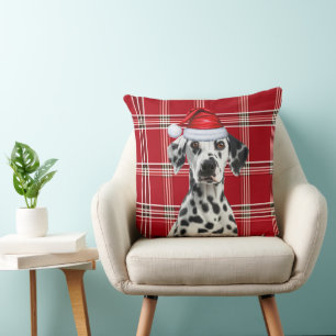 Dalmatiner-Hund Roter Holiday Karo Weihnachten Kissen