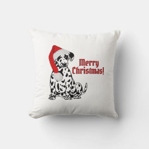 Dalmatiner-Hund Strickmütze Frohe Weihnachten Weiß Kissen