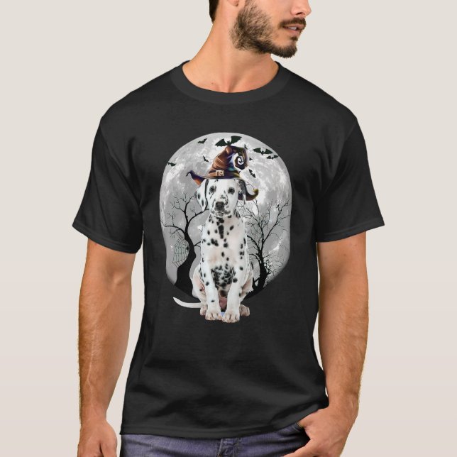 Dalmatiner Hund und Mond Halloween Kostümhund T-Shirt (Vorderseite)