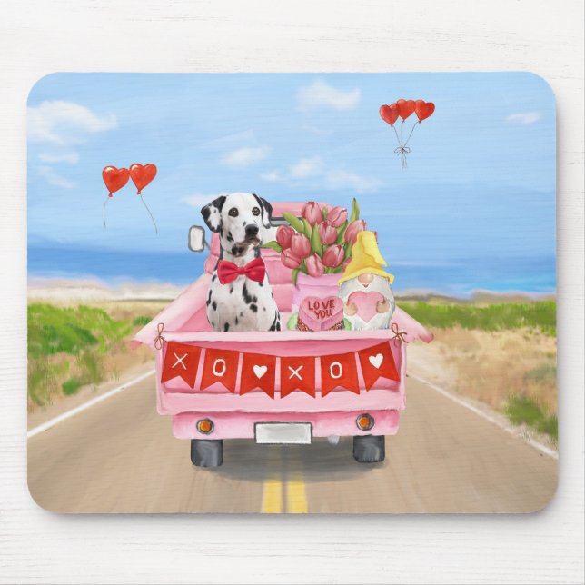 Dalmatiner Hund Valentinstag Lkw Herz Mousepad (Vorne)