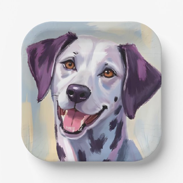 Dalmatiner | Hund Wasserfarbe Haustiermalerei Pappteller (Vorderseite)