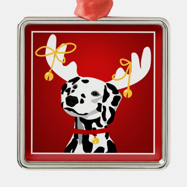 Dalmatiner Hund Weihnachten Hirsch Premium Ornamen Silbernes Ornament (Vorne)
