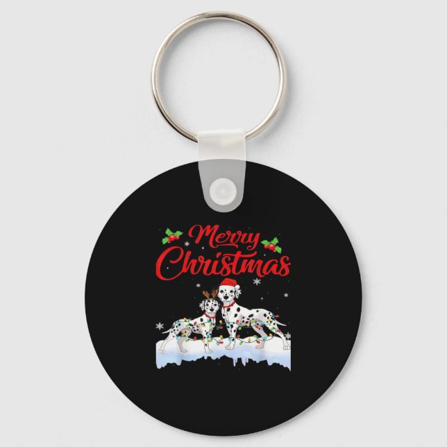 Dalmatiner Hund Weihnachtslicht Weihnachtsmannmütz Schlüsselanhänger (Vorderseite)