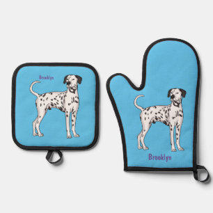 Dalmatiner-Hunde-Cartoon Ofenhandschuh & Topflappen-Set