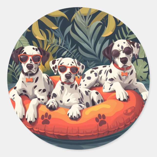 Dalmatiner Hunde Sommer Ananas Pool Float Runder Aufkleber (Vorderseite)