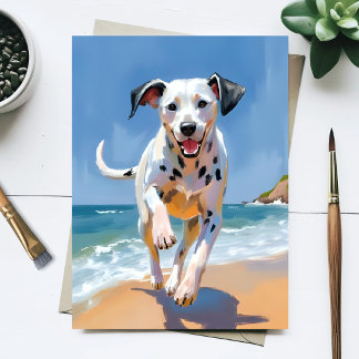 Dalmatiner-Hunde-Strand-Aquarell-Haustiermalerei Postkarte