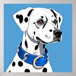 Dalmatiner-Hundeporträt mit blauem Halsband Poster