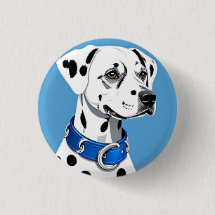 Dalmatiner-Hundportrait mit blauem Collar Button
