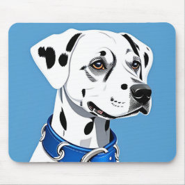Dalmatiner-Hundportrait mit blauem Collar Mousepad