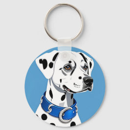 Dalmatiner-Hundportrait mit blauem Collar Schlüsselanhänger