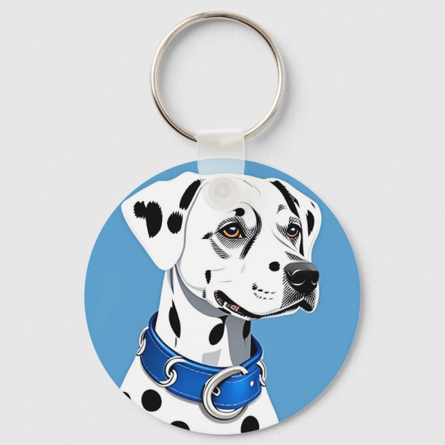Dalmatiner-Hundportrait mit blauem Collar Schlüsselanhänger (Vorderseite)