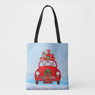 Dalmatiner im Auto mit dem Weihnachtsmann 
