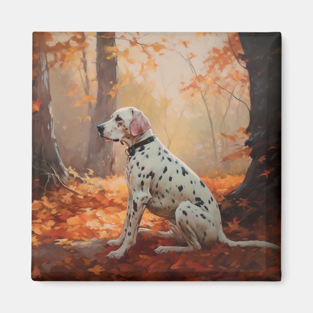 Dalmatiner im Herbst Leaves Fall Inspiriert Magnet (Vorne)